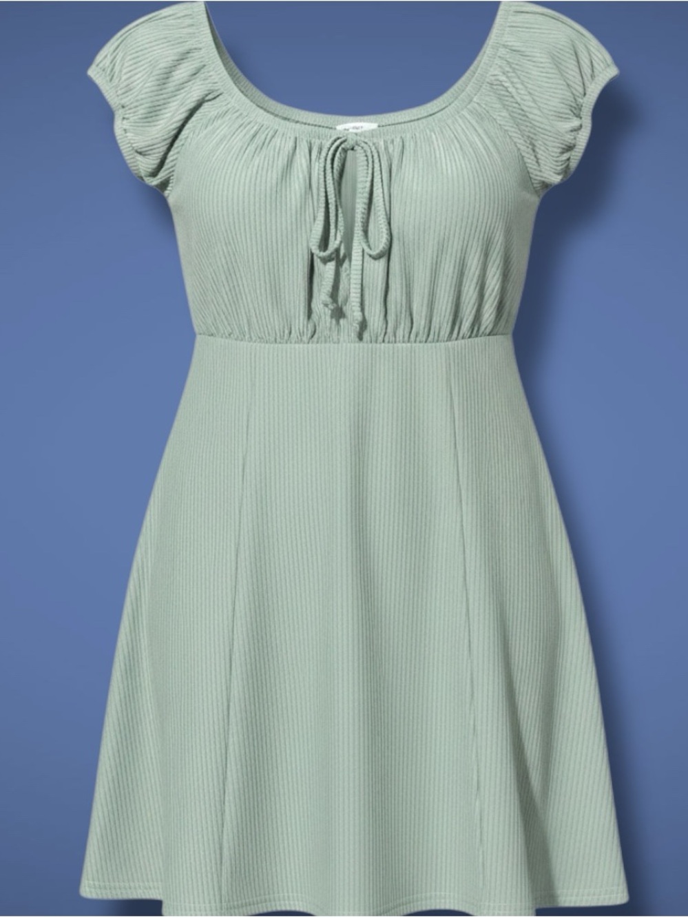 Blue Rain Francesca’s Sage Green Ribbed Puff Sleeve Mini Dress Medium